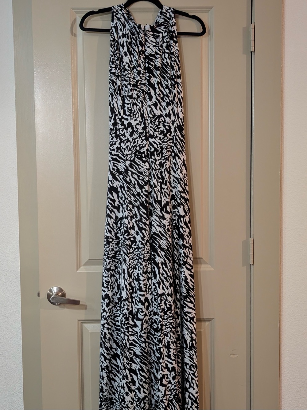 Black & White Patterned Halter Maxi Dress